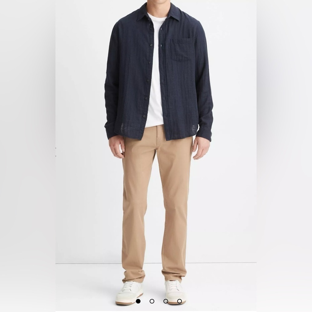 Vince navy Double Face long sleeve button down gauzy shirt.
